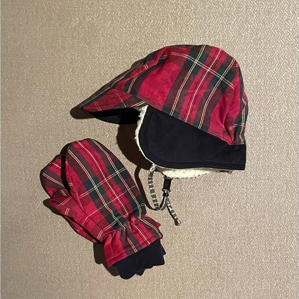 RAPT & HELD BOYS TARTAN PLAID TRAPPER HAT & MITTENS SET - Picture 1 of 6